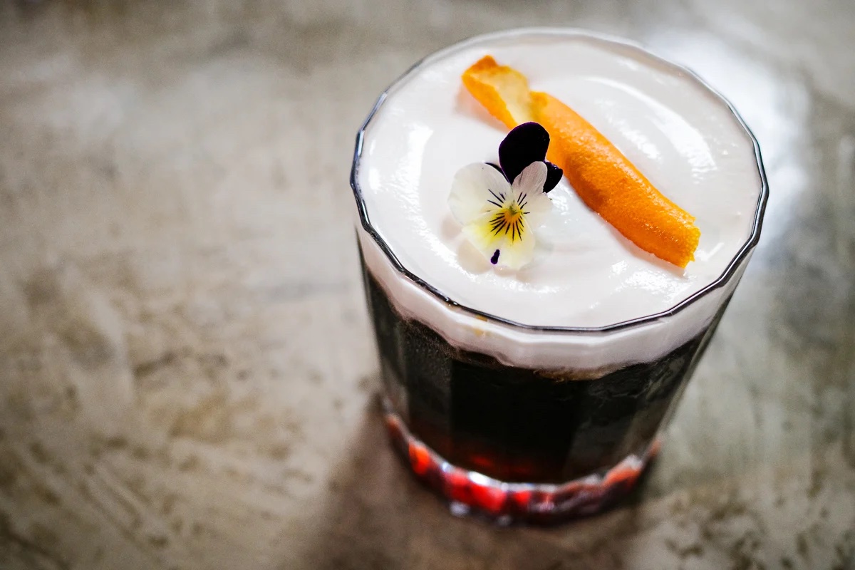 Cold Fashioned Coffee Drink topped with foam