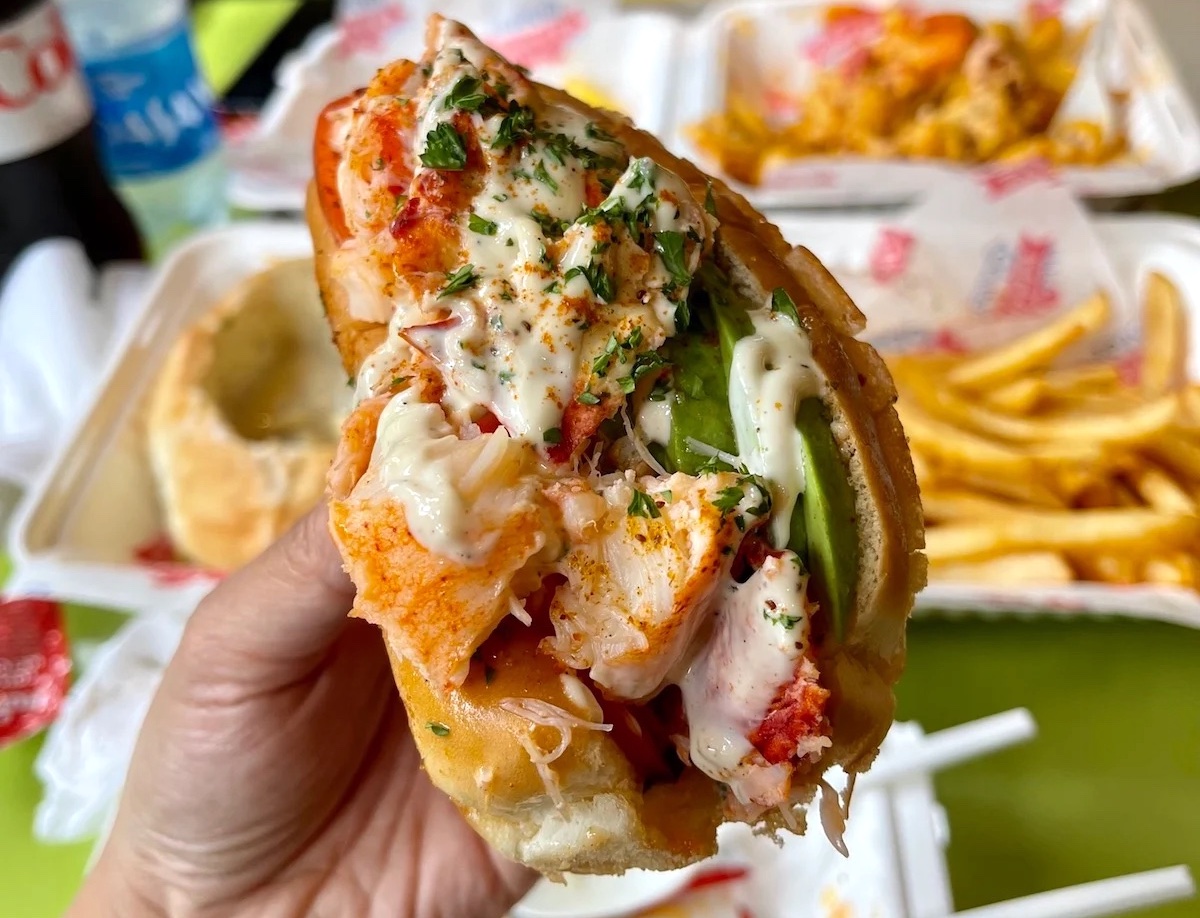 hand holding stuffed Lobster Roll