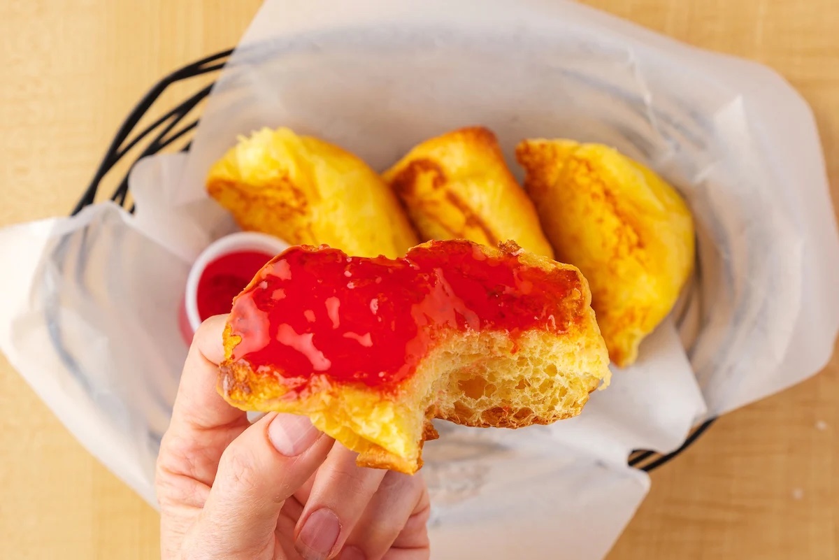 grilled Butter Rolls smeared with raspberry jelly